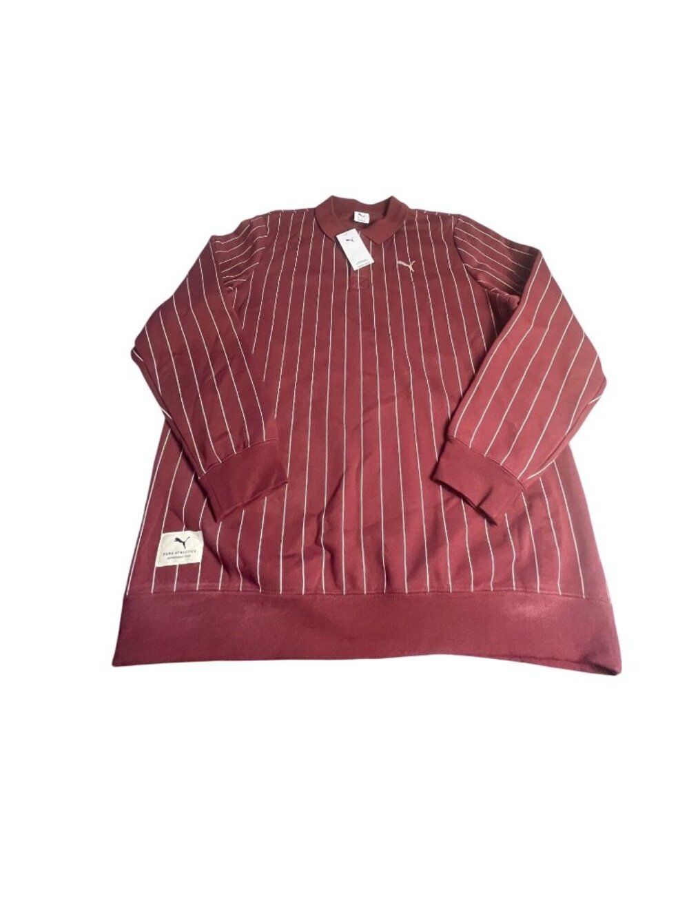 Puma Mens Class Polo FL Sweatshirt Maroon White Pinstripe XL Long Sleeve Fleece